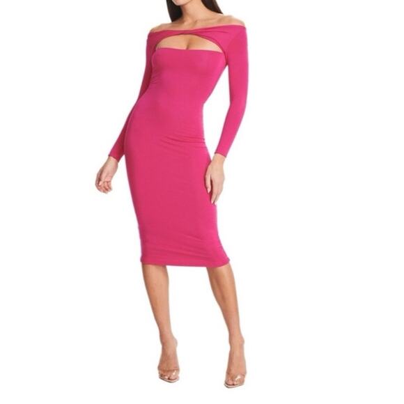 Ser.O.Ya Womens Pink Irene Twist Front Jersey Stretch Bodycon Midi Dress XS NWT - Picture 1 of 10